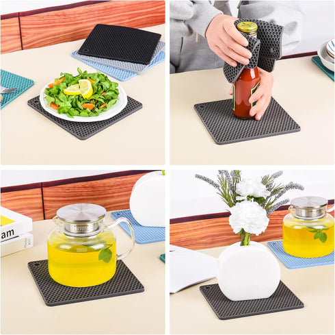 Trivets for Hot Dishes, 6 Pack Blue Silicone Pot Holders, Multi-Use Heat Resistant Hot Pads for Kitchen