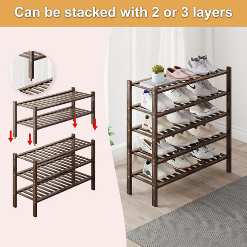 ZHUTIANXIA Closet Closet 3 Bamboo Shoe Rack Organizer for and Entryway - Space-Saving Narrow Shoe Stand - Versatile