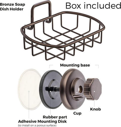 Super Powerful Vacuum Suction Cup Soap Dish - Strong Stainless Steel Sponge Holder for Bathroom & Kitchen (Bronze)