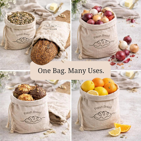 3-Pack 12"x15" Linen Bread Bags for Homemade Bread Reusable Bread Storage Bags with Inner Lining Sourdough Bread Bags