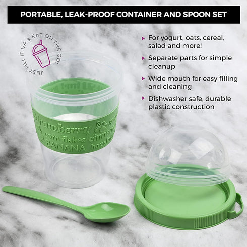 20 OZ Set 4 Tribello Overnight Oats Container With Lid, of Crunch Cups To Go, Portable Parfait Cup With Compartments