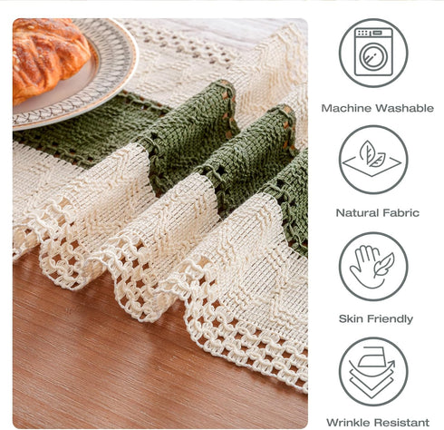 72 inch duduta Sage Green Spring Macrame Table Runner Long, Farmhouse Boho Dresser Covers Coffee Table Decor