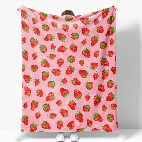 Cozy 60"x50" Strawberry Blanket Gifts for Women Girls Mom Kids Adults Teen Birthday Christmas Valentine Present Pink