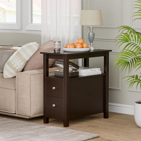 ZENY Narrow End Table Side Table with Drawer and Open Shelf Sofa Table for Living Room Bedroom, Small Table