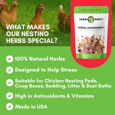 8oz Farm Party Herbal Hootenanny Chicken Nesting Herbs - Chicken Dust Bath Mix Deodorizer Keeps Nest Boxes & Coop Fresh