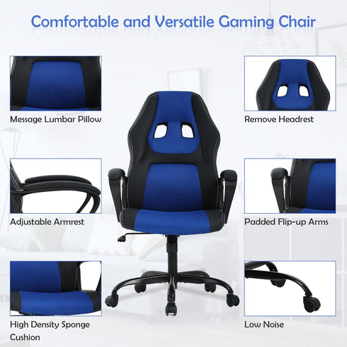 BORGEBY 360Swivel, Blue Massage Gaming Chair for Kids, Ergonomic Office Chair Computer Chair with Adjustable High Back