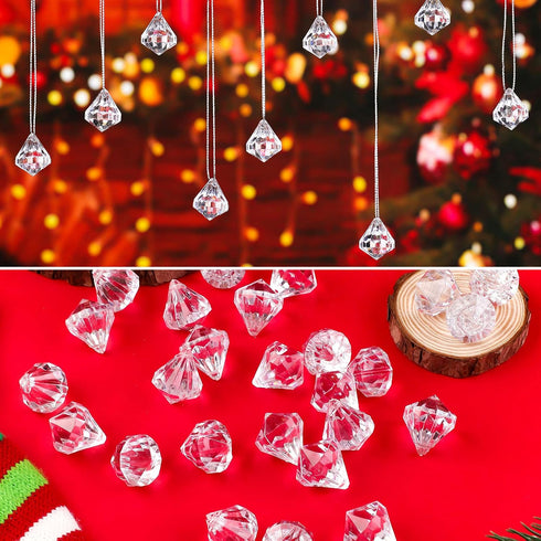60 Pieces Acrylic Crystal Ball Christmas Tree Ornaments, Acrylic Diamond Pendants with Silver Thread for Decorations