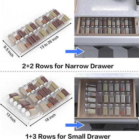 19 x 13 Inches Spice Drawer Organizer, 4 Tier Clear Acrylic Expandable In-Drawer Seasoning Jars Rack for Kitchen