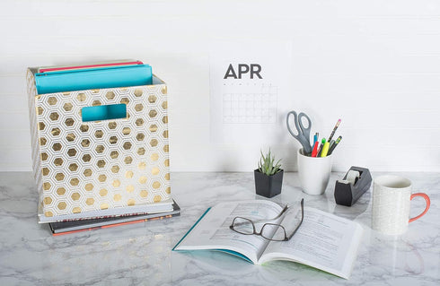 DII Collapsible Polyester Storage Cube, Large Honeycomb Design, Gold