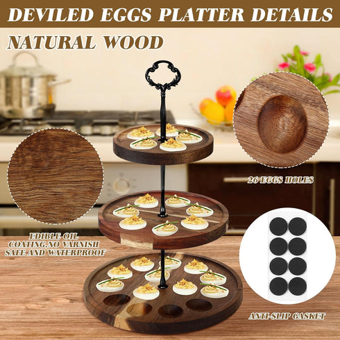 3 26 Newtay Tier Easter Wooden Deviled Egg Platter Holes Deviled Egg Stand Plate Reversible Tray Serving Tray Holder