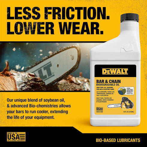 16 oz DEWALT Biodegradable Bar & Chain Oil Green, Eco-Friendly, Non-Toxic Professional Bar & Chainsaw Lubricant