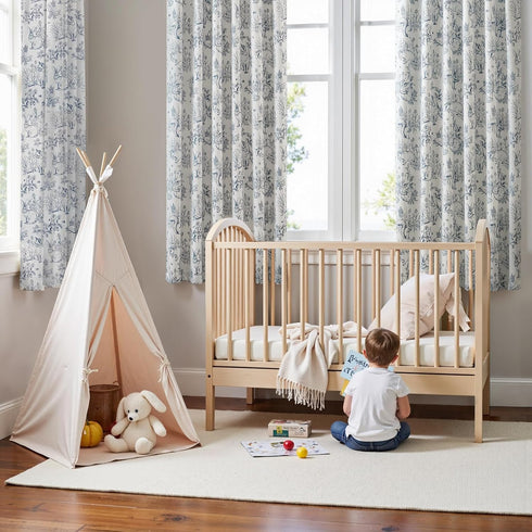 jinchan 95% 63 Inches 2 Blackout Nursery Curtains Long, Bunny Woodland Toile Easter Decor Curtains Blue on Beige Animal