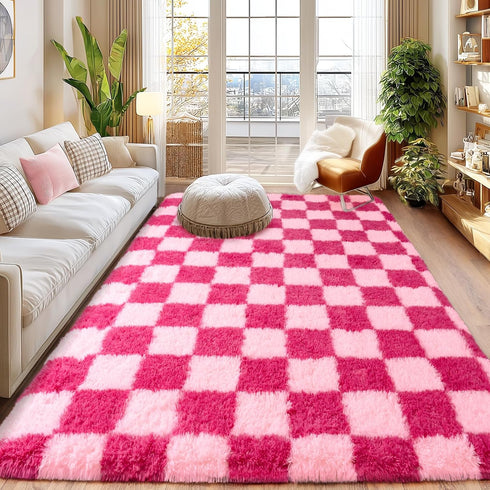 5x7 Checkered Rugs for Living Room Bedroom, Area Rugs for Living Room, Modern Shaggy Carpets Fuzzy Rug for Boys Girls