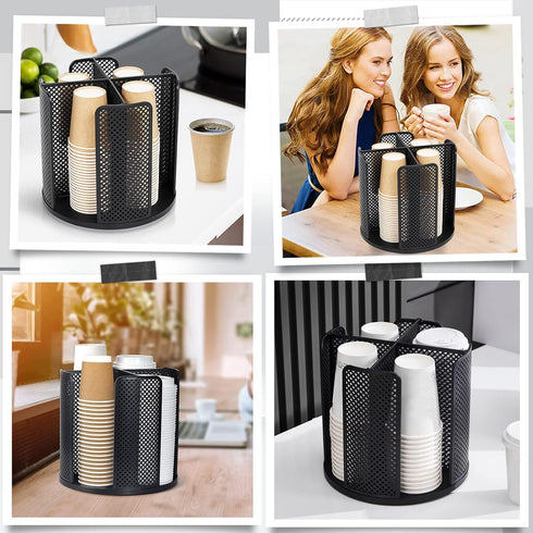 Rotatable Cup and Lid Organizer with 4 Compartments, Coffee Cup Dispenser for Countertop, Bathroom, Kitchen, Coffee