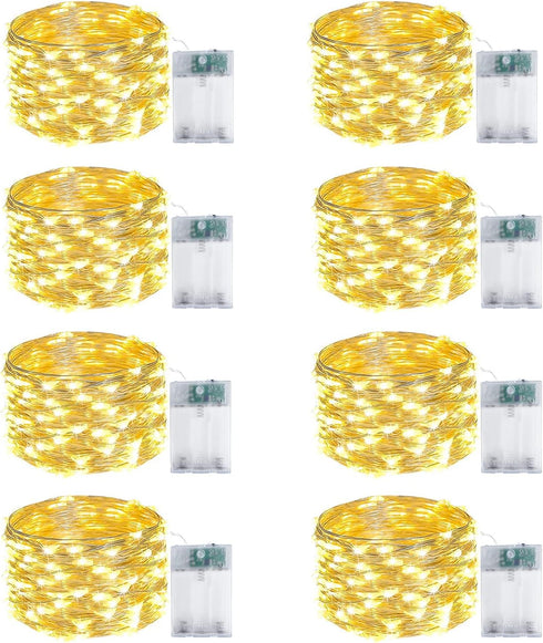 8-Pack Fairy Lights Battery Operated with Timer, Waterproof 16FT 50 LED String