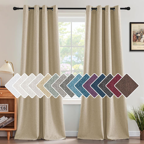 H.VERSAILTEX Linen Blackout Curtain, 96 Inches Long, Thermal Insulated Grommet Drapes, Heather Beige