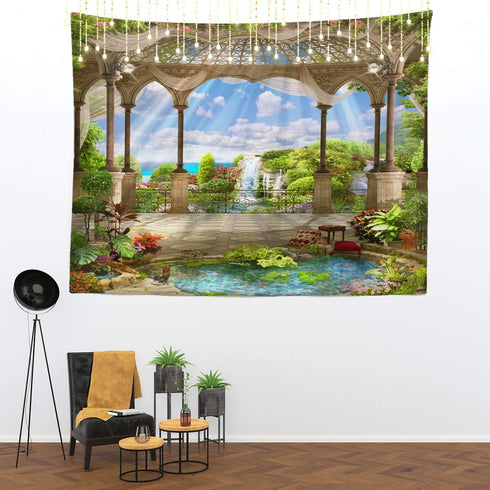 Shrahala Beautiful Tapestry, Waterfall Nature Scenery Landscape Wall Hanging Large Tapestry Psychedelic Tapestry Decorations Bedroom Living Room Dorm(51.2 x 59.1 Inches, Green Landscape)