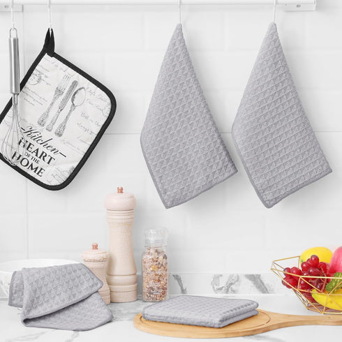 Set, 16 28 Inch 12 12 Inch 12 Pack, Homaxy Microfiber Waffle Weave Kitchen Towels x and x Ultra Absorbent and Solid