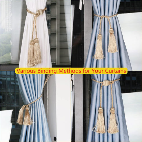 Curtain Tiebacks with Tassel, Modern Rope Window Curtain Ties Backs for Draperies, Elegant Decorative Curtain Holdbacks