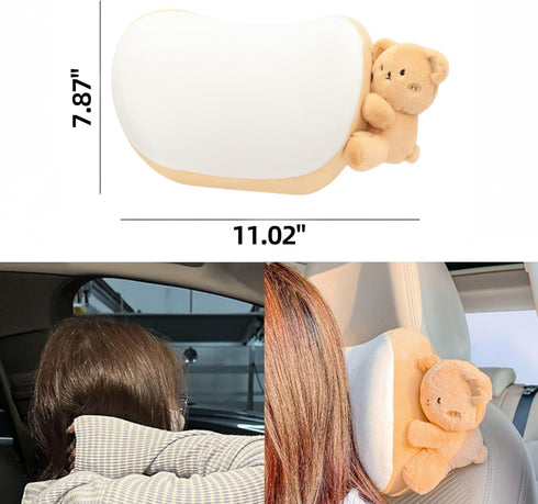 UINSUE 2PCS Cute Car Headrest Pillow Bear Bunny Car Seat Neck Pillow Memory Foam Neck Support Cushions for Comfortable