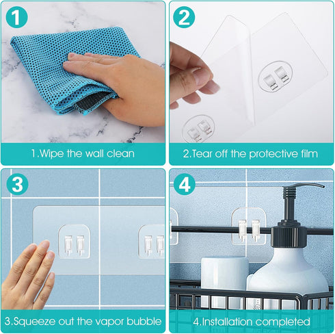 4 Pack Strong Shower Caddy Adhesive Hooks, Waterproof No Drilling Hanging Hooks for Bathroom Storage (Double Hook,