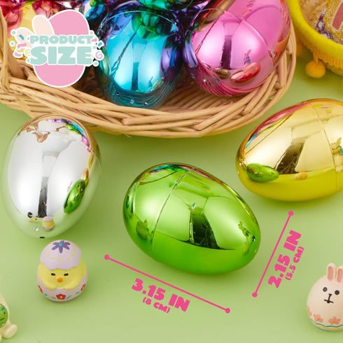 3.15" 72 JOYIN Metallic Easter Eggs, Shinny Plastic Eggs Colorful Bulks for Easter Hunt, Filling Treats, Easter Basket