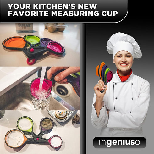 Collapsible Measuring Cups and Nesting Spoons, Adjustable Silicone for Cooking, Space-Saving - 2 Sets