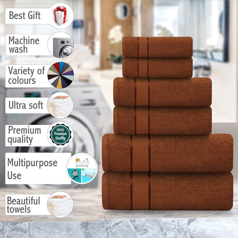 Set-100% Cotton-2 2 2 6 Bath Towels Bath Towel, Hand Towels & Washcloths- Large, Quick Dry, Absorbent, Plush