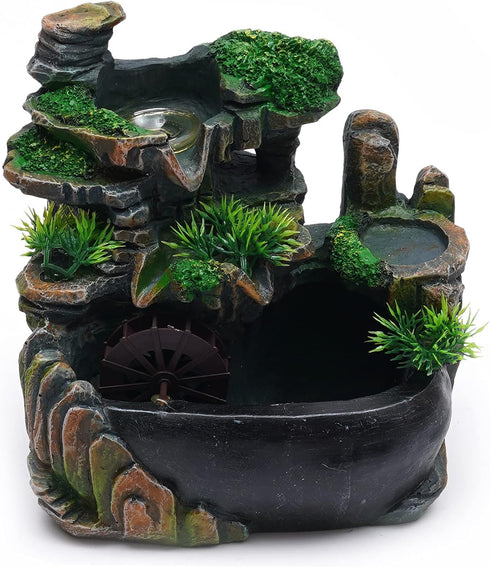Gdrasuya10 Desktop Fountain Waterfall Decor, Water Feature with Colour Changing LED Lighting for Office Home Bedroom