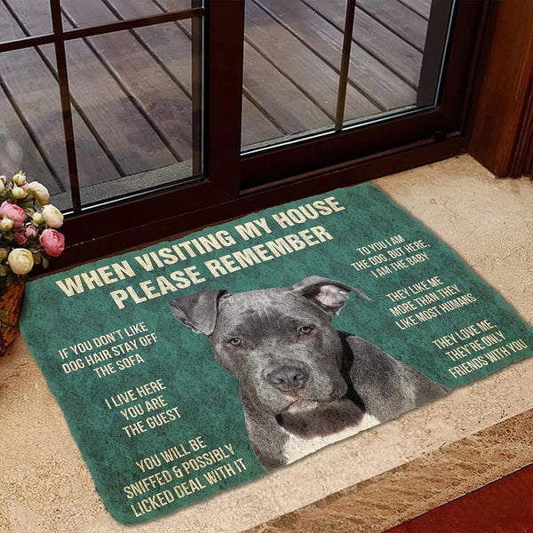 Welcome Door Mat Please Remember Pitbull House Rules, Non-Slip Funny Doormat Decor for Bathroom Kitchen