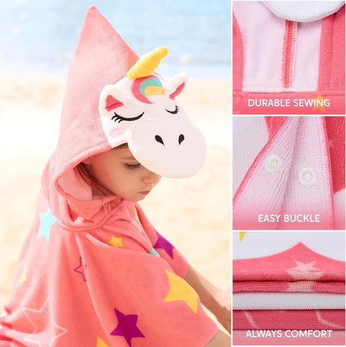 3-10 Backpack 30"x30" Joiedomi Kids Beach Towels with Hood for Years Boys Girls Unicorn Hooded Toddler Bath Towel