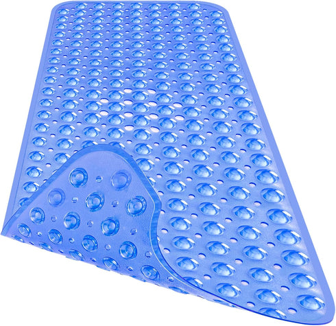 40 16 Inch Extra Long Bathtub Mat Non Slip, Clear Navy Blue Soft Bath Mat for Tub x Full Size, Long Shower Mats