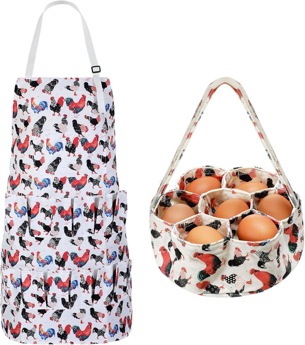 Cutecrop 2 Pcs Egg Collecting Apron with 15 Pocket Gathering Basket with