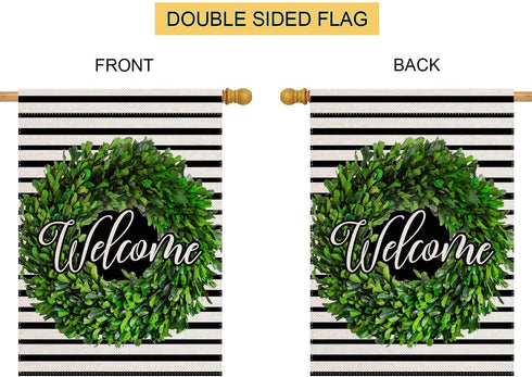 Welcome House Flag, Garden Flag, Garden Flags, Porch Flags, Yard Flags, Farmhouse Decor, Boxwood Burlap Wreath Home