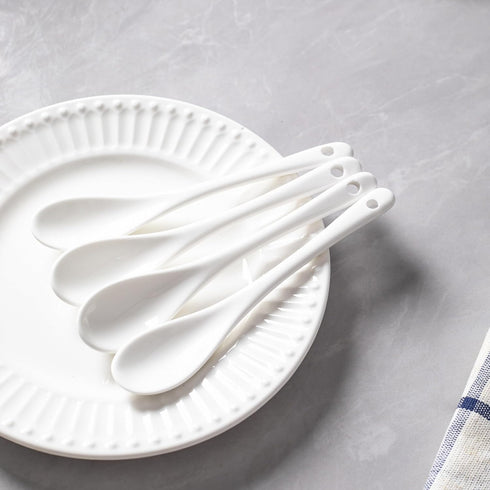 6PCS Porcelain White Coffee Spoons, Espresso Spoons for Tea, Sauce, Desserts