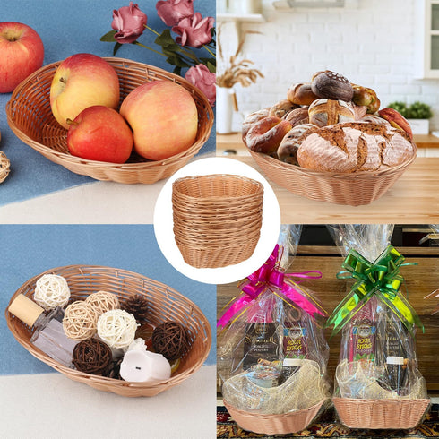 GNIEMCKIN 28 Pack Plastic Oval Basket, Poly Wicker Bread Baskets for Kitchen, Restaurant, Gift Baskets, 9 x 6 Inch