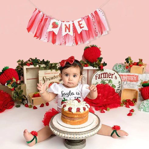 BEADED 1st 1st Strawberry One High Chair Banner - Strawberry Party Decoration,Berry First High Chair Garland,Highchair