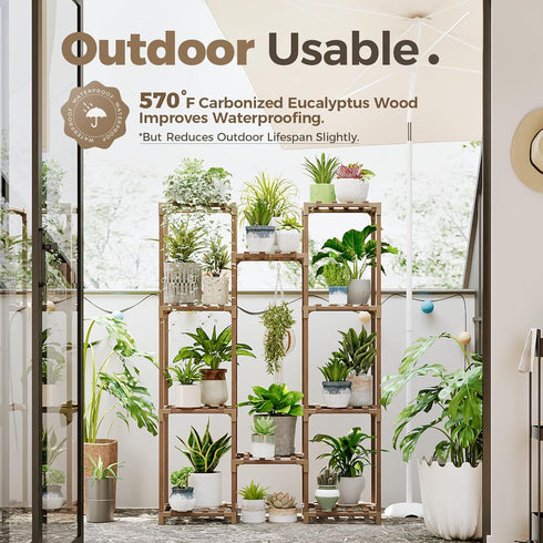 Bamworld Plant Stand Indoor Outdoor Tall Plant Shelf for Multiple Plants Pots Wood Flower Stand Large Flower Holder