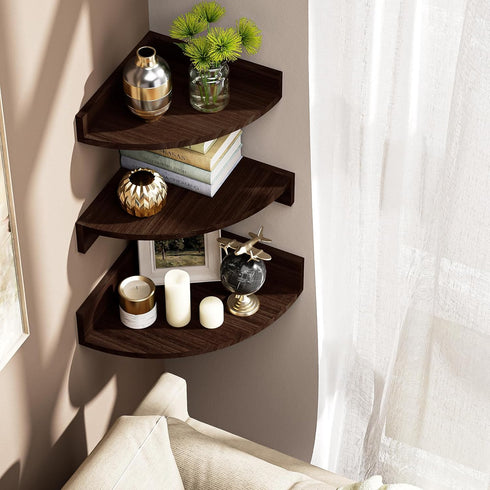 Set 3 Alsonerbay Corner Shelf Wall Mount, of Floating Shelves for Storage and Display, Rustic Wood Shelves for Bedroom