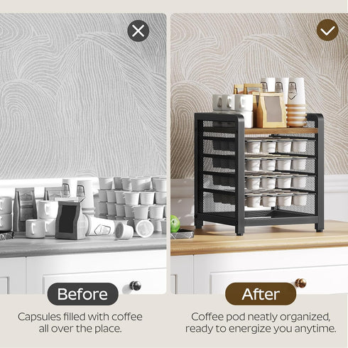 Coffee Pod Holder: K Cup Holder, 4-Tier Coffee Pod Organizer for 80 Pods, Space Saving for Home Office, Rustic Brown