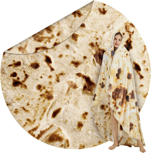 SeaRoomy Burritos Tortilla Throw Blanket, Novelty Tortilla Round Blanket for Adults and Kids