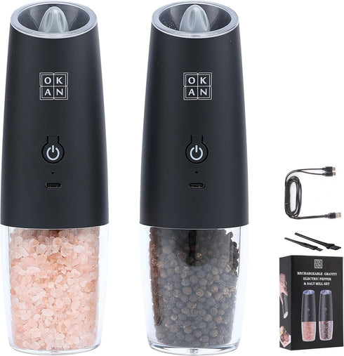 Electric Salt and Pepper Grinder Set Gravity Tilt-to-Grind, USB-C Rechargeable, Adjustable Ceramic