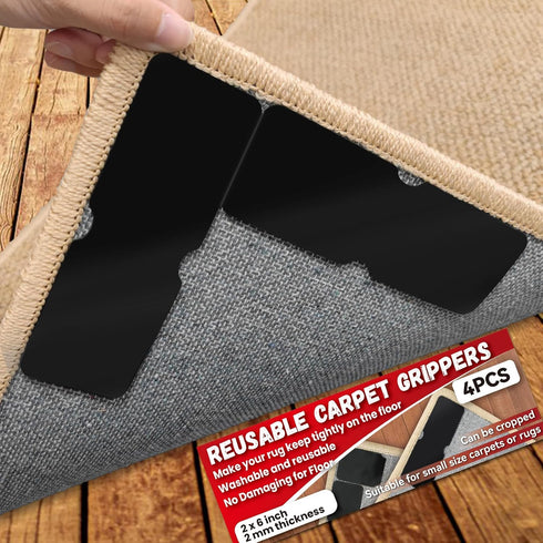 Rug Carpet Non Slip Grippers, Reusable Double Sided Carpet Tape Pads, Strong Adhesive for Area Rugs