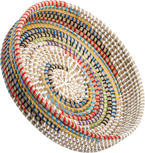 SOUJOY 12'' Woven Seagrass Serving Tray, Rattan Serving Tray, Handmade Round Ottoman