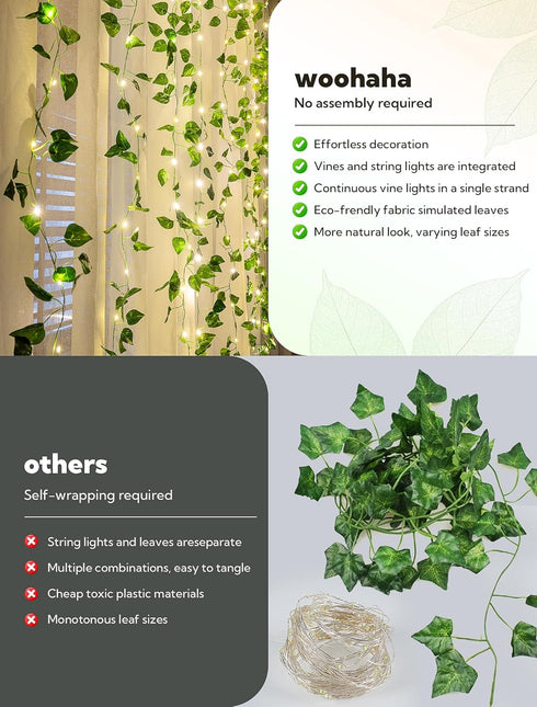 Lights,23ft 73LED woohaha Vine with Fairy Ivy String Light with Battery Operated,Leaf Light for Bedroom, Room, Wall
