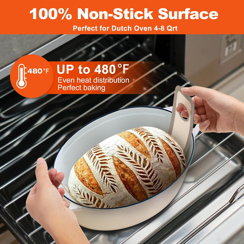Silicone Bread Sling Oval and Round, Non-Stick Reusable Baking Mat for Dutch Oven with Long Handles (Gray)