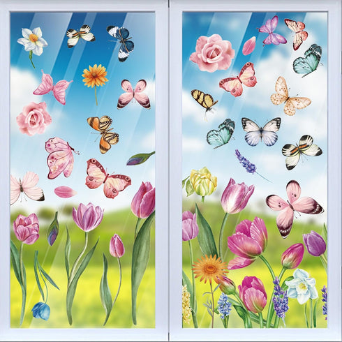 Spring Flower Window Clings, Decorations Window Decals Stickers for Home and Office.