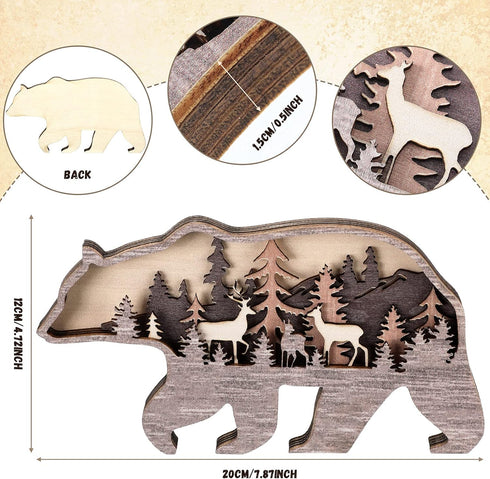 Honoson Forest Animal Rustic Wall Art Decor, Wooden Farmhouse Decoration for Cabin Bedroom Living Room, Brown