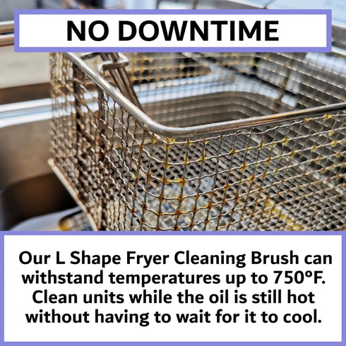 Commercial 750F B53C Deep Fryer Cleaning Brush L-Shaped High-Temp Kitchen Tool - Heavy Duty Brass Bristles - Heat