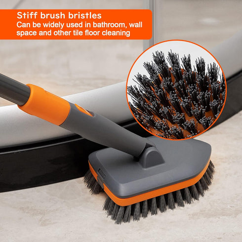 Tile Tub Scrubber Brush with 3 Cleaning Heads, 56" Extendable Long Handle for Bathroom Kitchen Toilet Cleaning